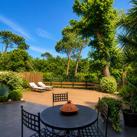Taussat-les-Bains – Maison contemporaine rénovée avec terrasse, vue boisée et aperçu Bassin