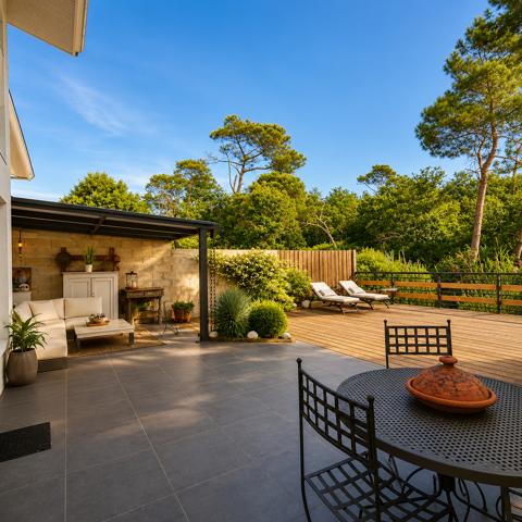 Taussat-les-Bains – Maison contemporaine rénovée avec terrasse, vue boisée et aperçu Bassin