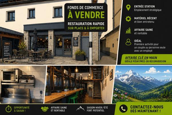 Fonds de commerce RESTAURATION RAPIDE en STATION à vendre proche de MOUTIERS (73)