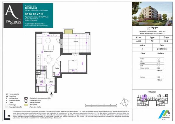 Beau T2 Neuf de 44,50 m² avec terrasse (13,30 m²) & stationnement inclus