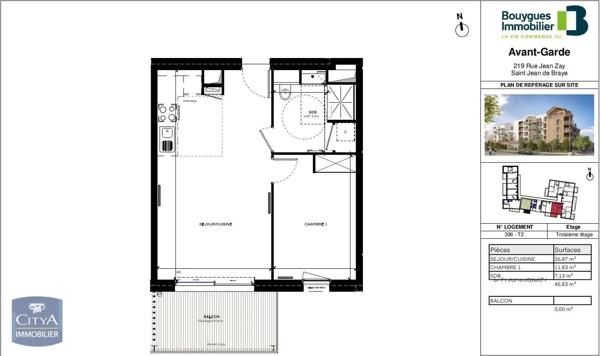 Appartement à louer 2 pièces 45.83m²