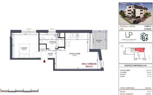 Appartement à vendre    2 pièces • 43,50 m2 Yutz
