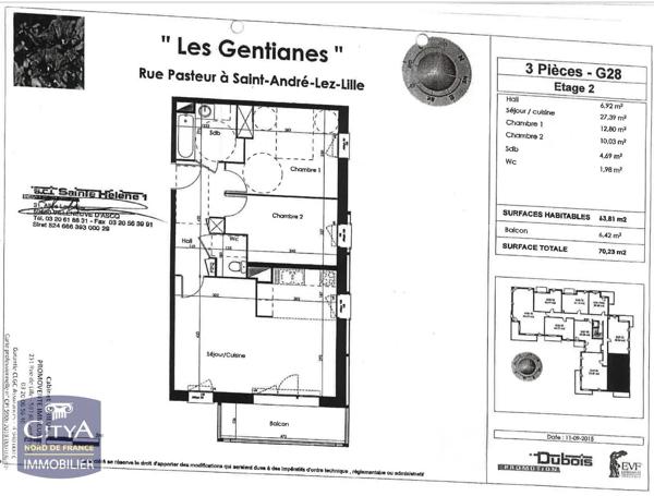 Appartement à louer 3 pièces 64.68m² Saint-André-lez-Lille (59350)