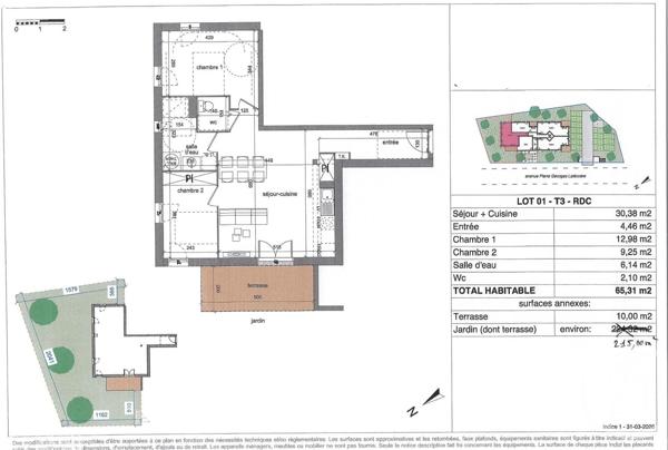 Appartement T3 à vendre  3 pièces - 65,31 m 2   BISCARROSSE  - 40