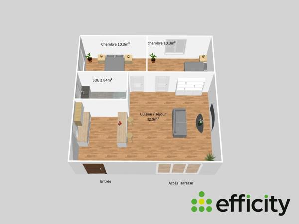 Maison 3 pièces - 57 m² Exclusivité efficity