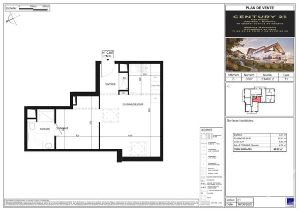 Appartement Studio à vendre  1 pièce - 40,82 m 2   POISY  - 74