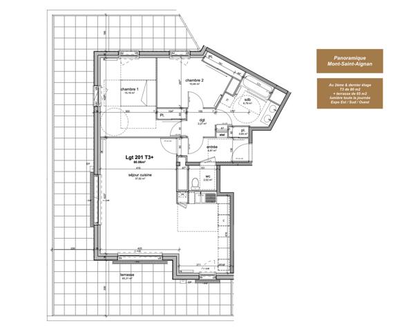 Mont-Saint-Aignan (76130) Exceptionnel, en toit attique vue panoramique Rouen & Fond du Val