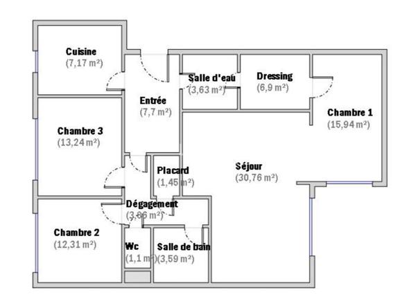 Appartement 4 pièces -107m2 Quartier Bel Air