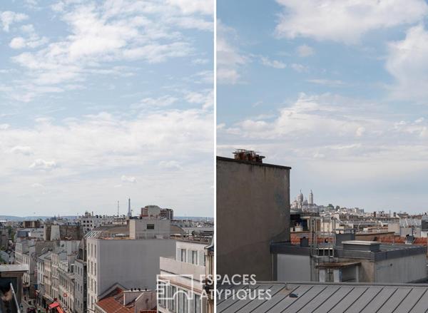 Studio rénové en dernier étage avec vue sur Sacré Coeur et Tour Eiffel