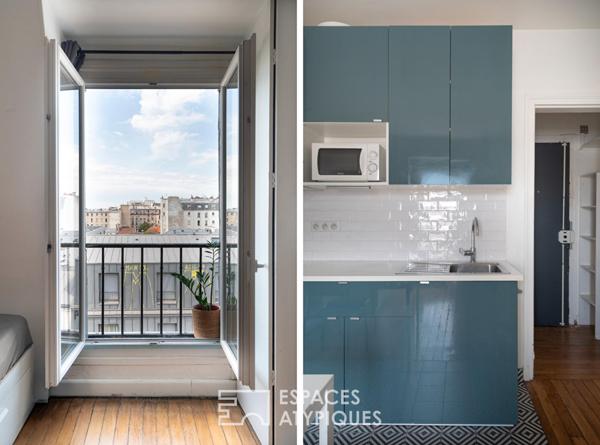 Studio rénové en dernier étage avec vue sur Sacré Coeur et Tour Eiffel