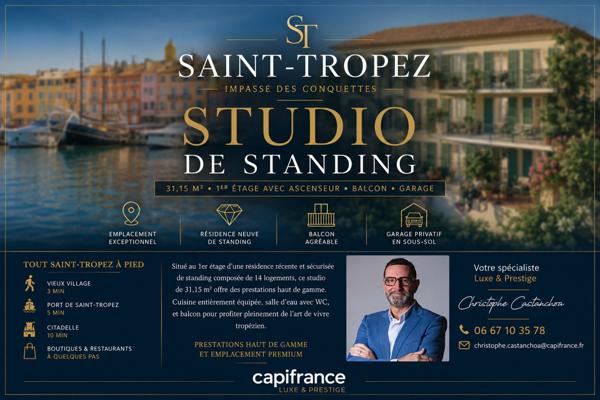 SAINT-TROPEZ – PLACE DES LICES – STUDIO DE STANDING AVEC BALCON ET GARAGE