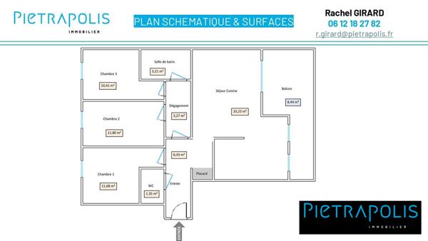 T4 très lumineux en étage élevé, traversant, avec terrasse et prestations soignées