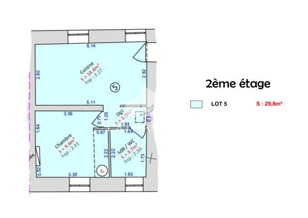 Appartement 2 pièce(s) 1 chambre(s) 30 m²