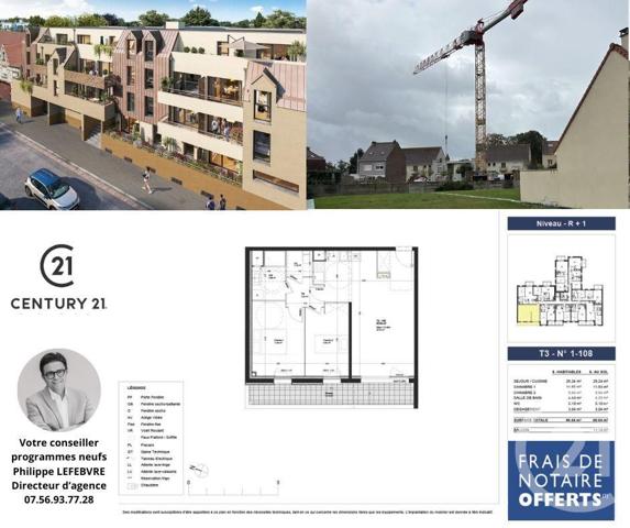 Appartement F3 à vendre  3 pièces - 60,54 m2 ETAPLES - 62