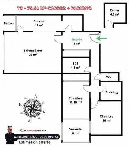 Appartement à vendre 3 pièces de 76 m²