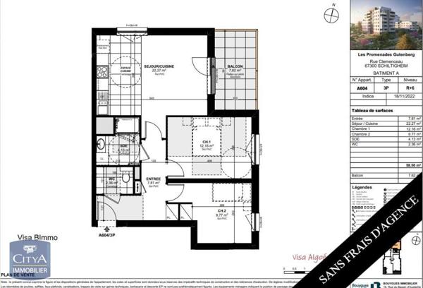 Location appartement Schiltigheim (67300) 3 pièces 58.5m²