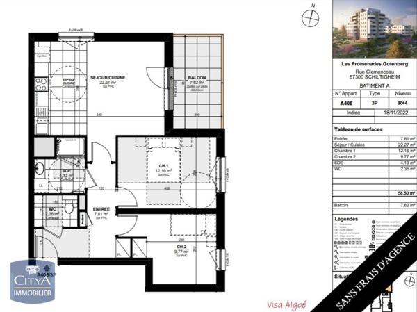 Location appartement Schiltigheim (67300) 3 pièces 58.5m²