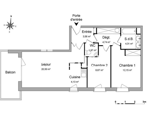 Location Appartement 3 pièces 60.03 m² - 18B RUE DES CHAMPS Eckbolsheim 67201