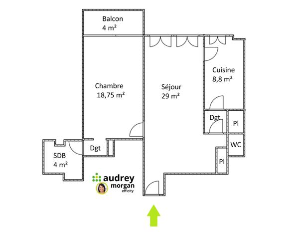 Appartement 2 pièces - 66 m² Exclusivité efficity