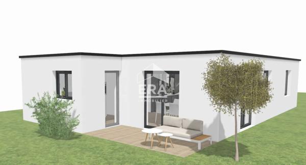 Maison de plain-pied, toit plat, 2 chambres 76.40 m2, carport, terrasse sur terrain 350 m2