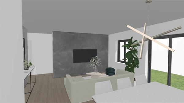 Maison de plain-pied, toit plat, 2 chambres 76.40 m2, carport, terrasse sur terrain 350 m2