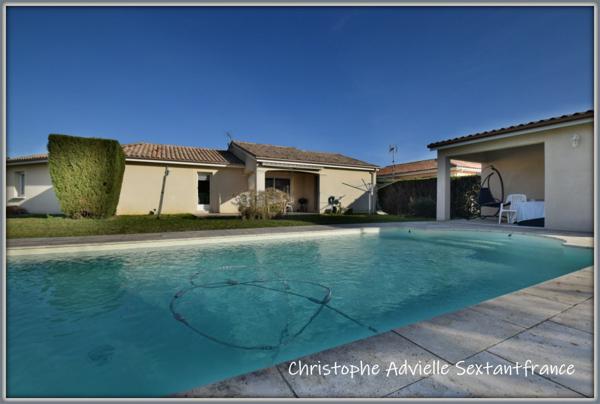 Bergerac dans impasse, maison de plain pied 3 chambres, garage, piscine sur 100 M2