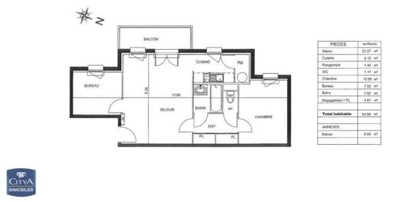 Appartement à vendre 3 pièces 54.89m²