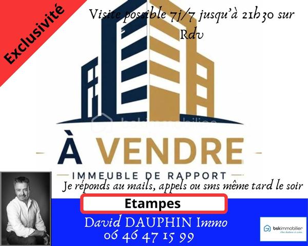 IMMEUBLE DE RAPPORT À FORT POTENTIEL !
Une belle opportunité d’investissement au cœur d’Étampes !
Vous êtes à la recherche d’un investissement immobilier offrant de belles perspectives de valorisation ? Découvrez cet immeuble de caractère datant des années 1945, développant environ 175 m² habitables répartis sur trois niveaux, avec une terrasse et un sous-sol en complément.
Cet ensemble immobilier se compose de :
- Deux appartements de type F3, d’une superficie respective de 63 m² et 46 m² Carrez.
- Un local commercial en rez-de-chaussée, actuellement destiné à une activité de bar-brasserie.
Grâce à sa configuration mixte, alliant logements et activité commerciale, cet immeuble présente un potentiel intéressant pour diversifier vos sources de revenus locatifs et valoriser votre patrimoine immobilier.
Son emplacement au cœur d’Étampes (proche de la gare et des commerces) constitue un atout supplémentaire pour un projet d’investissement.
Une opportunité à découvrir pour les investisseurs à la recherche d’un bien à fort potentiel !
***** VISITE POSSIBLE 7j/7 jusqu'à 21h30 sur RDV *****