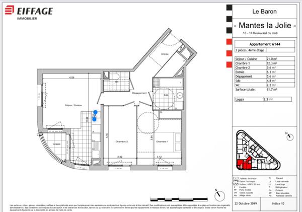 Appartement Mantes La Jolie 3 pièce(s) 61.7 m2, proximité de la gare