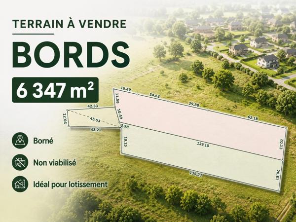 Terrain 6 347 m² à Bords – borné – idéal lotissement