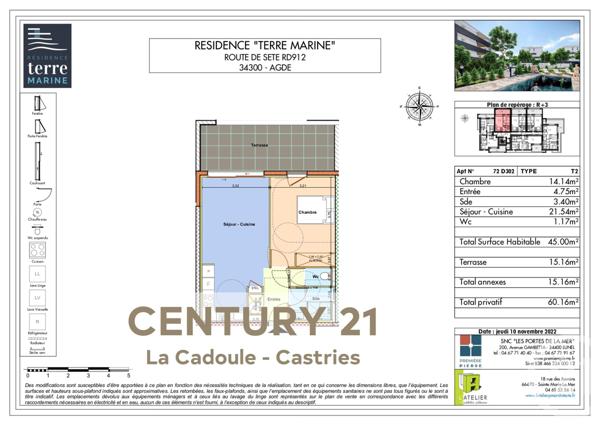 Appartement T2 à vendre  2 pièces - 45 m2 AGDE - 34