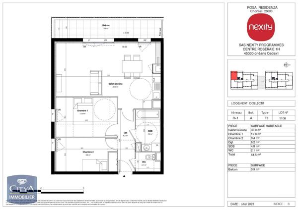 Appartement à louer 3 pièces 64.5m²