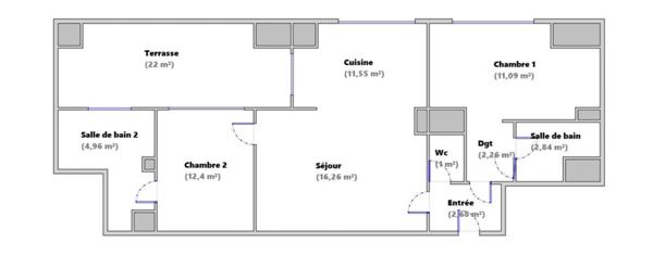 Appartement 3 pièces au dernier étage avec terrasse