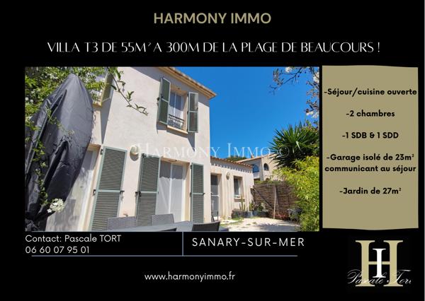 A vendre- A 300m de la plage! Maison T3 plus garage à Sanary-sur-mer 83 110(Var).