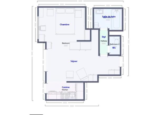 Appartement deux pièces avec balcon et cave