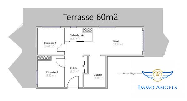 T3 50m2 Dernier Etage Terrasse 60m2