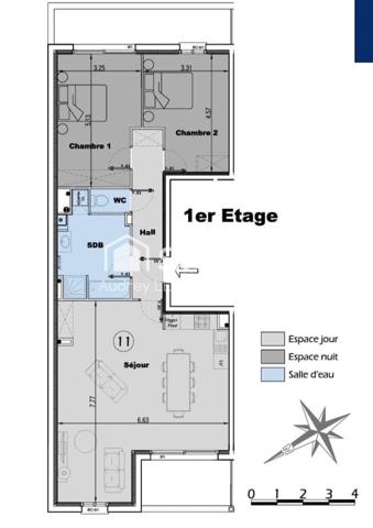 Appartement 3 pièces au 1er étage d’une résidence neuve avec ascenseur