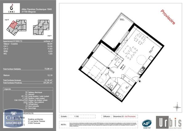 Appartement à louer 3 pièces 72.86m² Blagnac (31700)