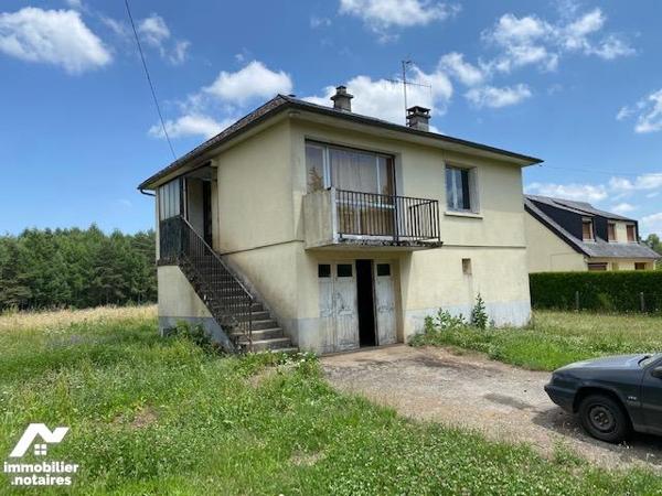 Maison bâtie en parpaings, couverte en ardoises de fibrociment, Cour, jardin, parcelle de pré.