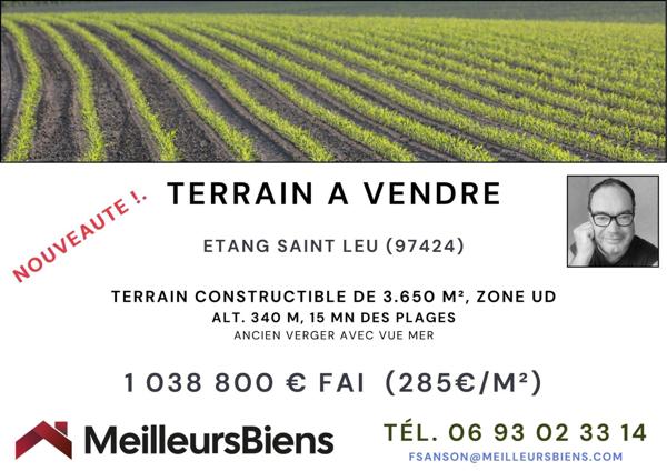 Magnifique terrain à bâtir de 3650 m² en zone Ud situé à ETANG ST LEU (97424)