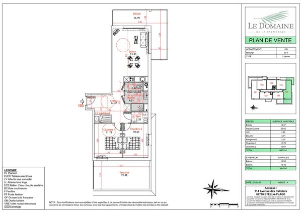 Appartement Cucq Stella Plage 3 pièces 68.67m²+ balcon 36m²