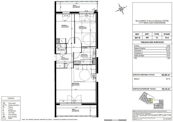 Appartement 3 pièces 64.64 m2 avec deux balcons