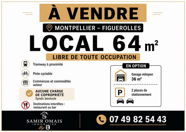 Local commercial libre - 64 m² - Montpellier Figuerolles