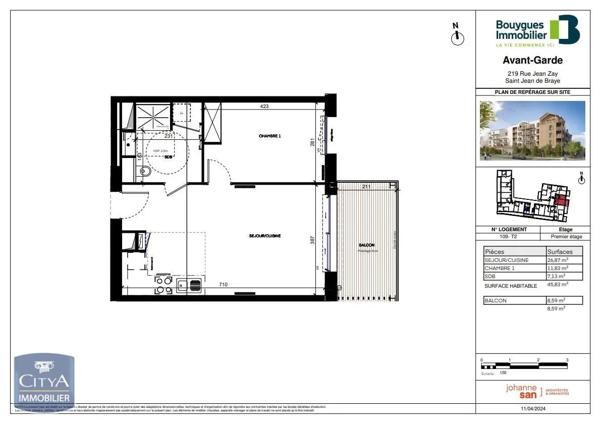 Appartement à louer 2 pièces 45.83m²