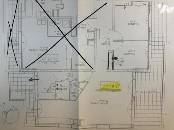Appartement type 3 proche Centre ville et quartier acacias avec terrasses et parking
