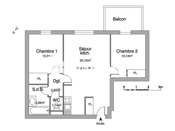 Location Appartement 3 pièces 53.06 m² - 21 RUE EDOUARD HERRIOT Lormont 33310