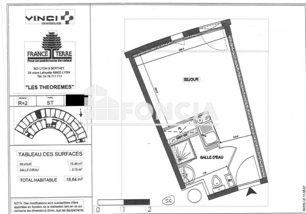 À vendre Studio 18.64 m² - Lyon 69009