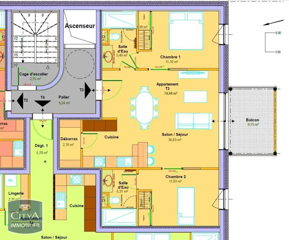 Appartement à vendre 3 pièces 74m²