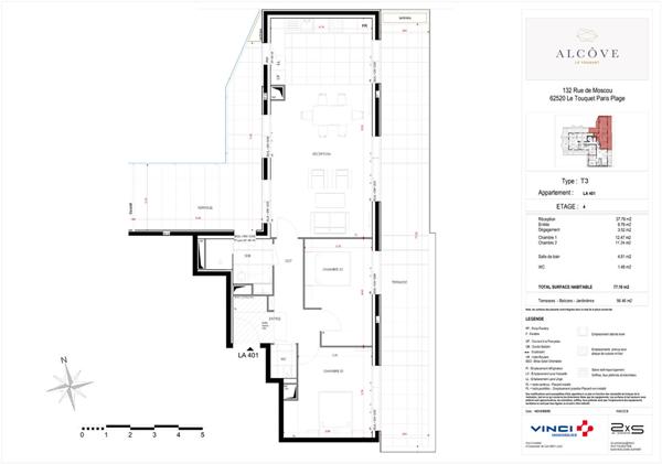 Appartement Le Touquet Paris Plage 3 pièces 77.10 m² + terrasses 56.46 m²