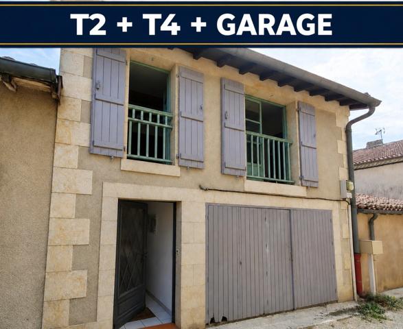 Immeuble de rapport avec T2 loué, T4 libre et garage à Pavie. Idéal investisseur.